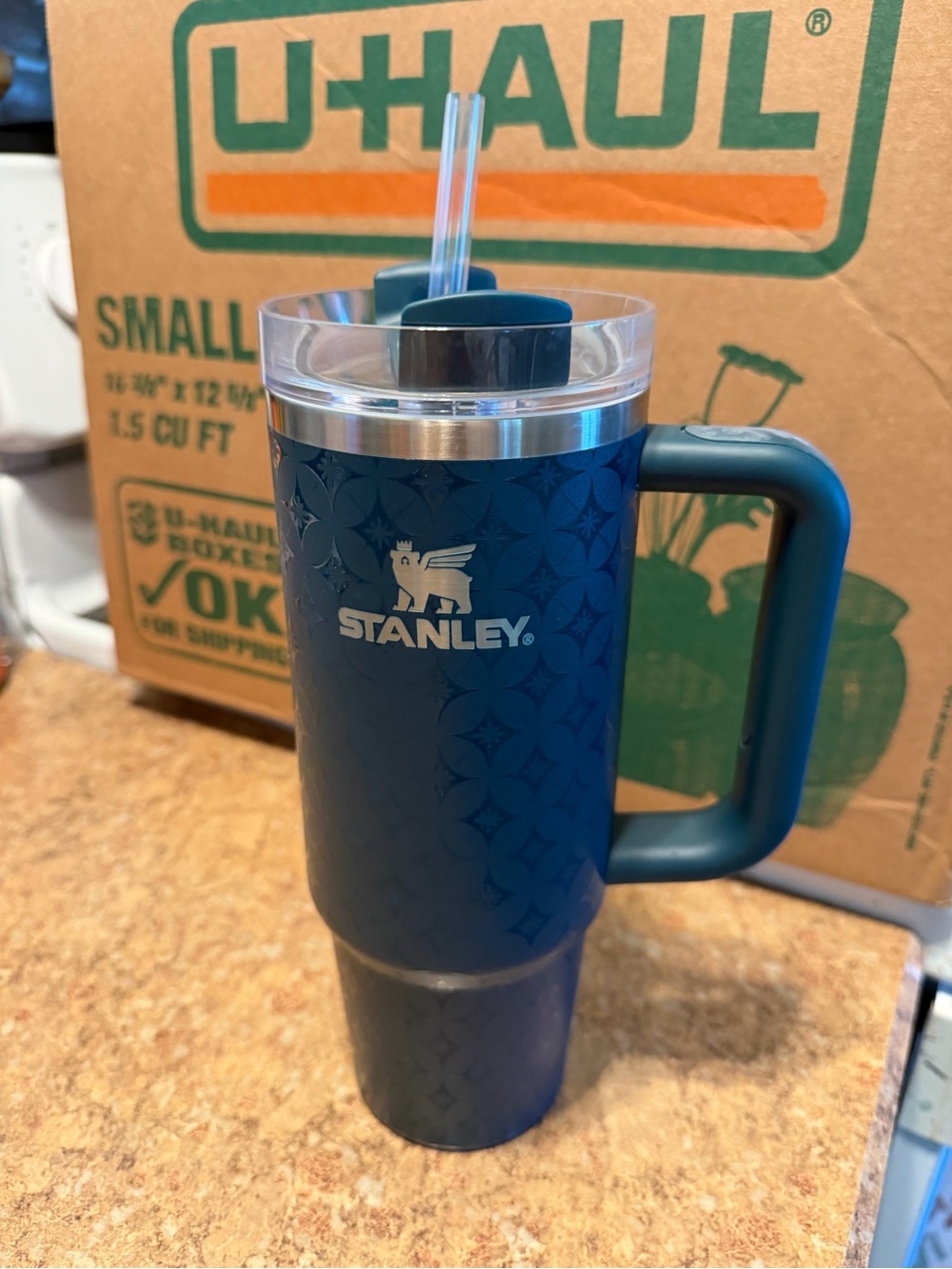 Stanley Blue Travel Tumbler with Handle and Straw